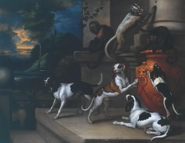 猿 Painting - 夜の犬と猿
